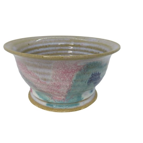 Vintage Handcrafted Signed Art Pottery Stoneware Bowl Multicolor Pastels Glazed - Picture 1 of 12